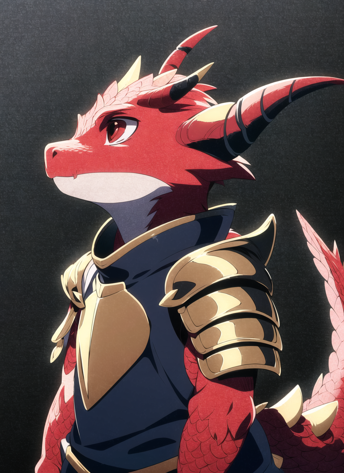 22072375-1650465307-red dragonborn, child, horns, solo, scales, armor, tail, shoulder armor, pauldrons, upper body, closed mouth, black background__.png